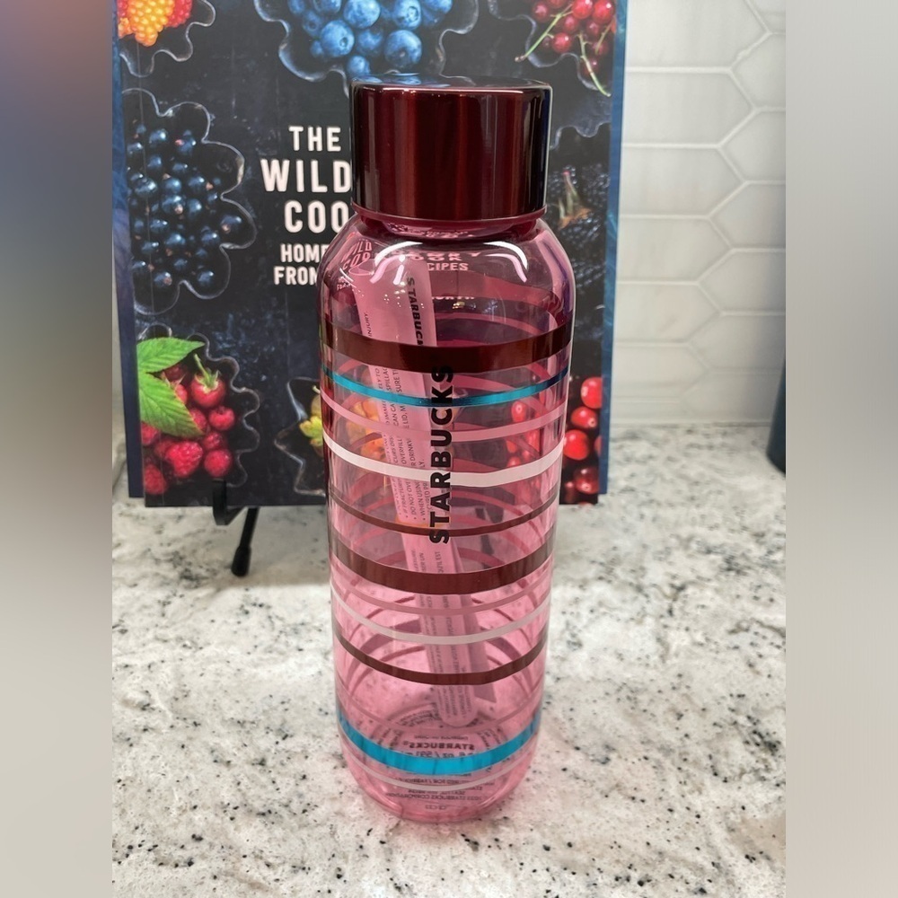 Starbucks 2023 Pink & Red Striped Glass Water Bottle. Brand New. NWT. HTF
